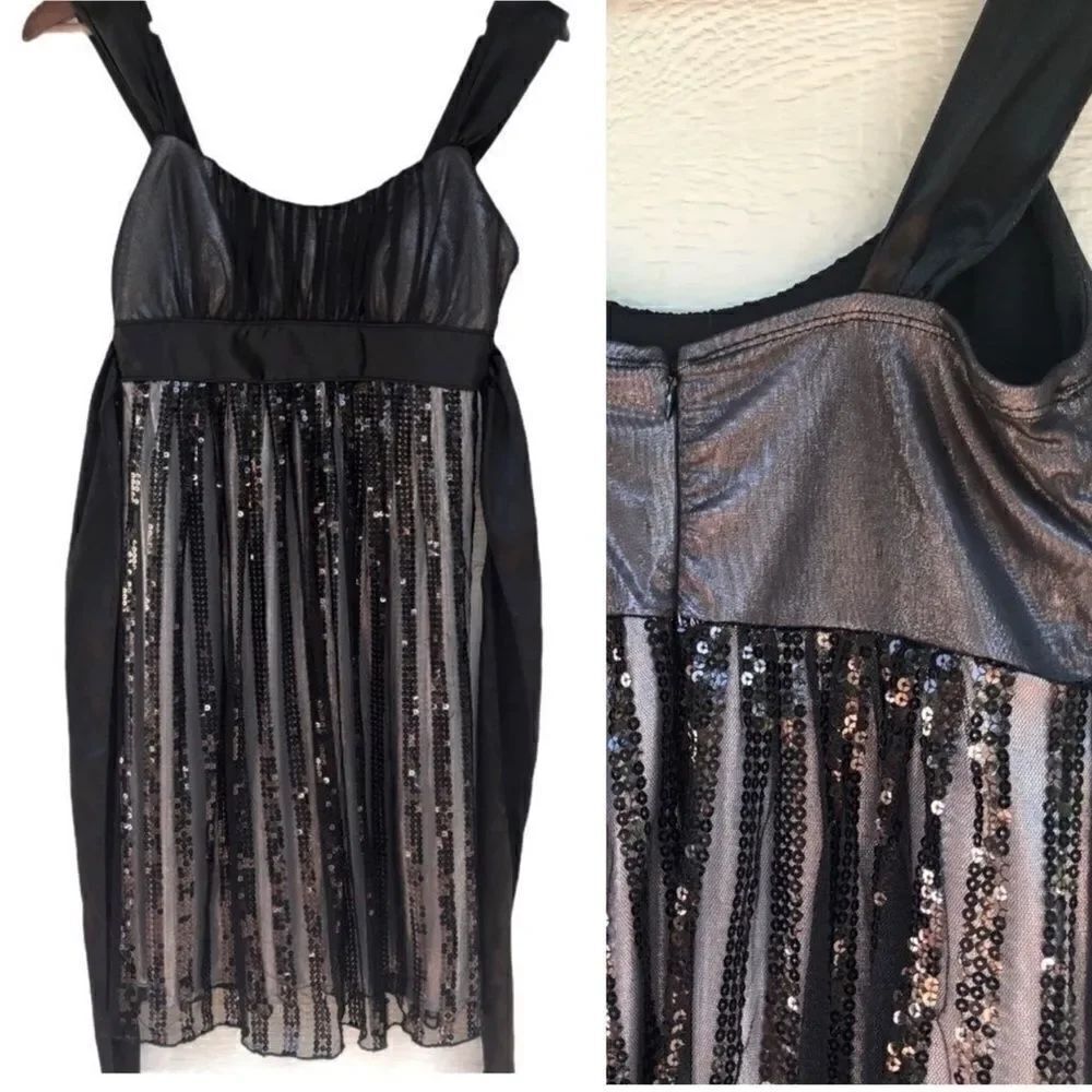 Love Tease Black sequin formal babydoll tie waist hoco y2k Back dress juniors 7